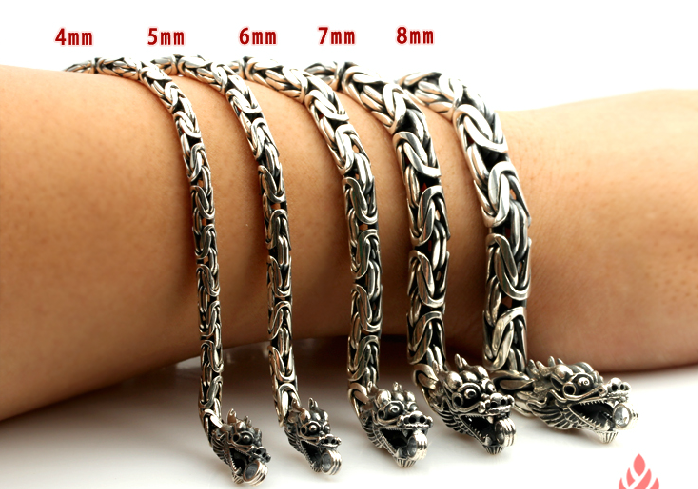 Retro Tibetan Handmade 925 Sterling Silver Double Dragon Head Bracelet